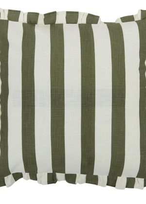 Bonny Olive Stripe Ruffle Cushion (50cm)